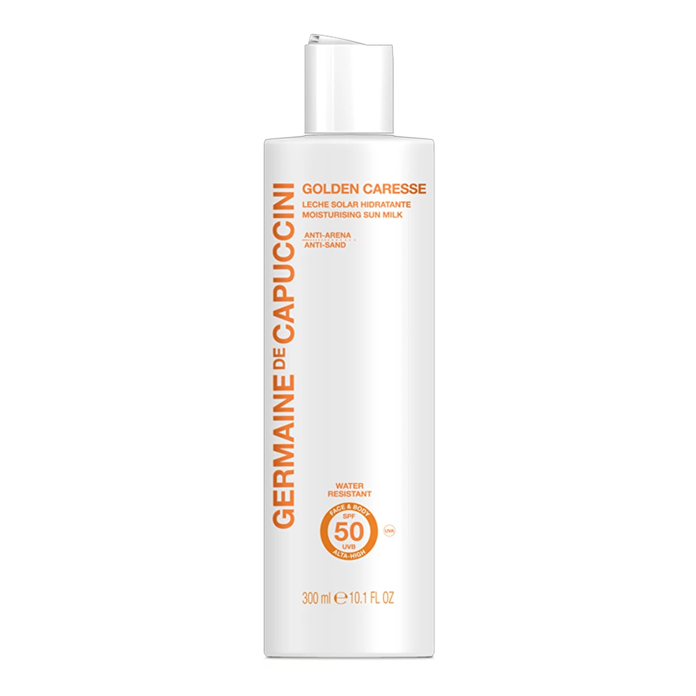 GERMAINE DE CAPUCCINI GOLDEN CARESSE MOISTURIZING SUN MILK drėkinantis apsauginis kūno pienelis SPF 50, 300ml