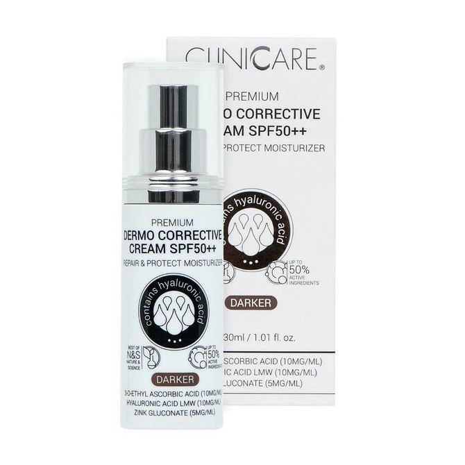 CLINICARE Koreguojamasis kremas SPF50++ su spalva (Darker), 30ml