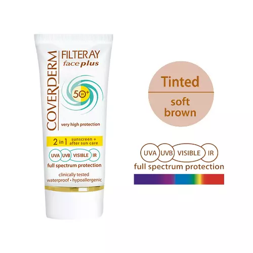 COVERDERM Apsauginis veido kremas su spalva, riebiai, aknės pažeistai odai SPF50+ Soft Brown, 50ml