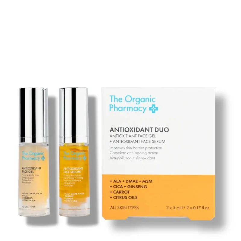 THE ORGANIC PHARMACY Antioxidant Duo Kit / Kelioninis serumo ir gelio rinkinys 5 ml + 5 ml 