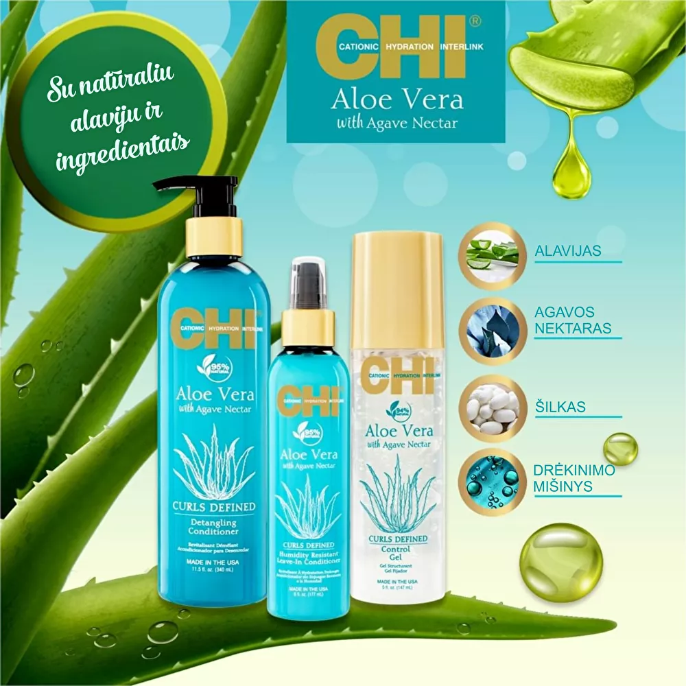 CHI ALOE VERA Drėkinantis kremas garbanoms su alavijais ir agavų sultimis