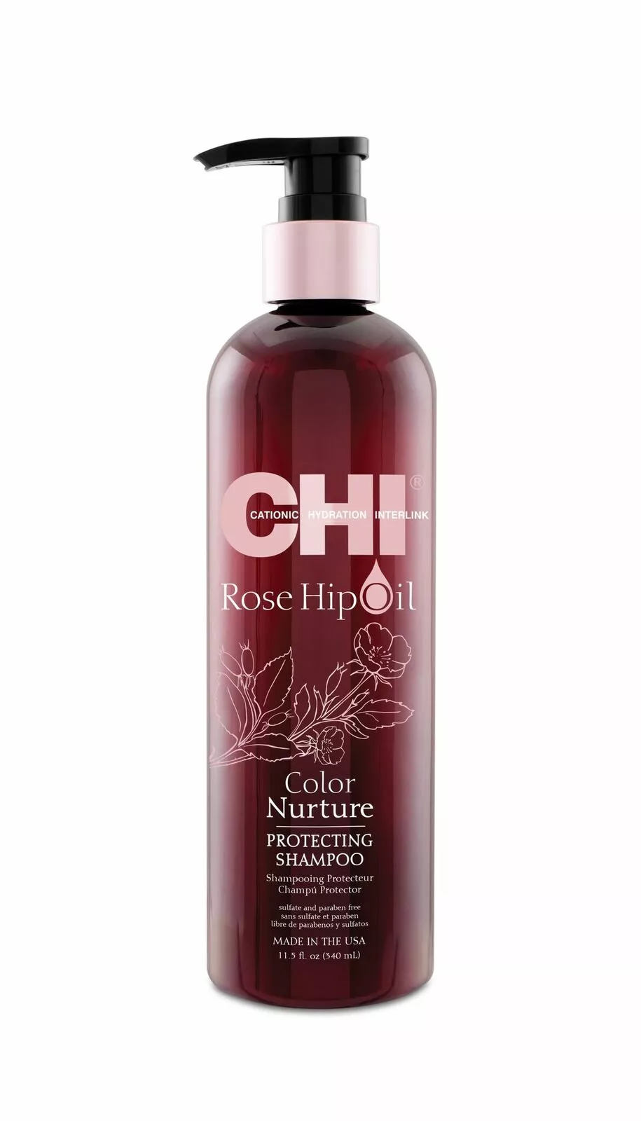 CHI ROSE HIP šampūnas dažytiems plaukams su erškėtuogių aliejumi, 340ml