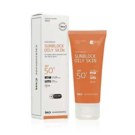 INNOAESTHETICS Apsauginis kremas SPF50+ Riebiai odai SUNBLOCK OILY SKIN SPF 50+ atsparus vandeniui, 60g