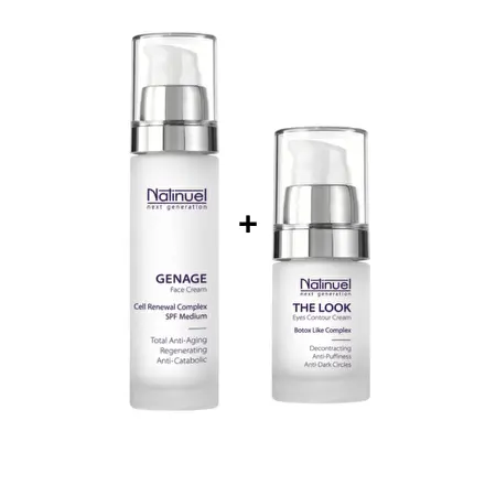 NATINUEL ANTI-AGE RINKINYS: GENAGE jauninantis kremas + THE LOOK paakių kremas, 50ml+15ml