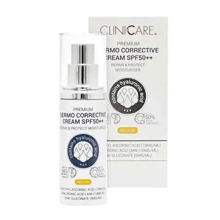 CLINICARE Koreguojamasis kremas SPF50++ su spalva (Medium), 100 ml