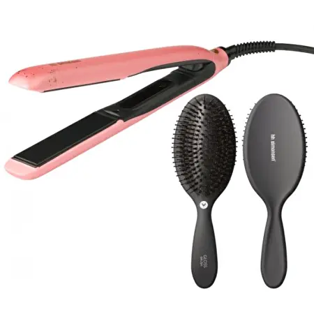 HH Simonsen True Divinity MK2 Peachy Gold Set Plaukų tiesintuvo ir Gloss Brush šepečio rinkinys, Rinkinys